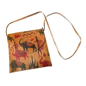 Vintage 1970s Hand‑Tooled 100% Leather Indian Purse — Painted Folk Art